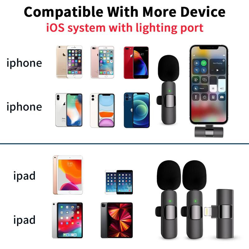 2 Pack Professional Wireless Mini Microphone for Iphone, Ipad Iphone 15, Ios and Android Devices