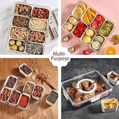 Food Divided Serving Tray with Lid and Handle - Clear Snackle Box Charcuterie Container for Portable Snack Platters - Organize Candy, Fruits, Nuts, Snacks - Perfect for Entertaining Kitchen Utensils Sturdy