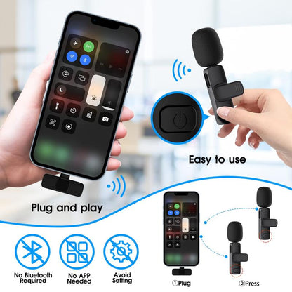 2 Pack Professional Wireless Mini Microphone for Iphone, Ipad Iphone 15, Ios and Android Devices