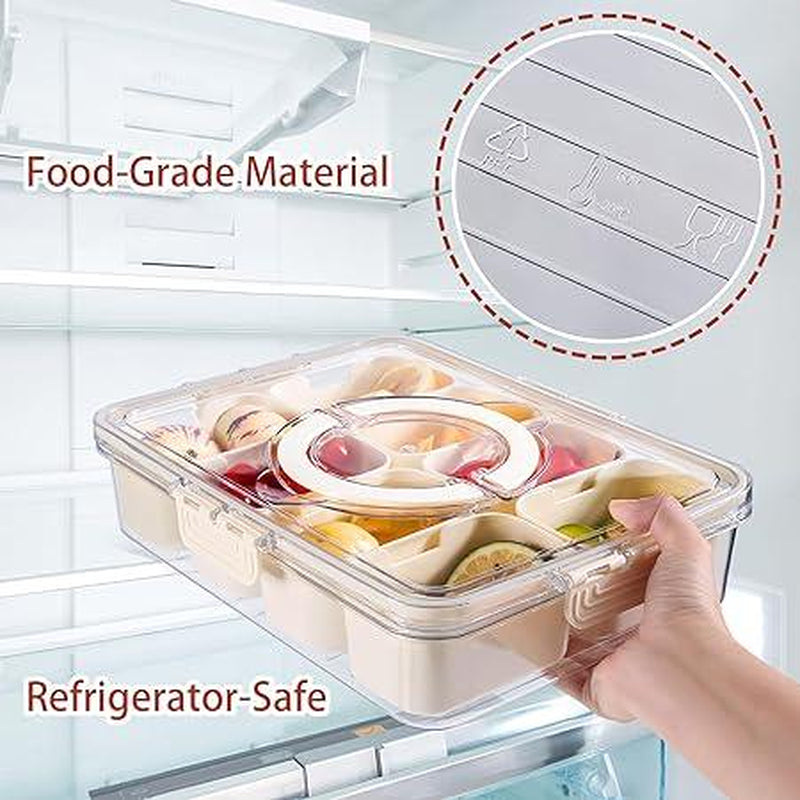 Food Divided Serving Tray with Lid and Handle - Clear Snackle Box Charcuterie Container for Portable Snack Platters - Organize Candy, Fruits, Nuts, Snacks - Perfect for Entertaining Kitchen Utensils Sturdy