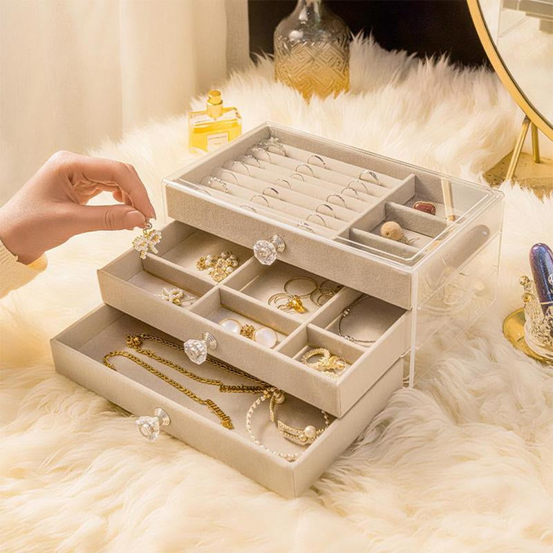 Vanity Organizer Jewelry Storage Tray, 1 Count Summer Multi-Layer Jewelry Storage Box with Drawer & Lid, Jewellery Storage Display Box, Jewelry Organiser