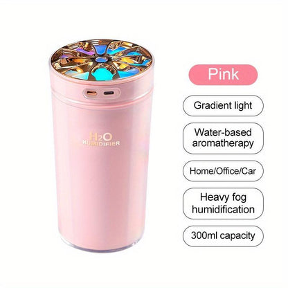 300ML Portable Air Humidifier, USB Powered Air Mini Humidifiers with Color LED Night Light