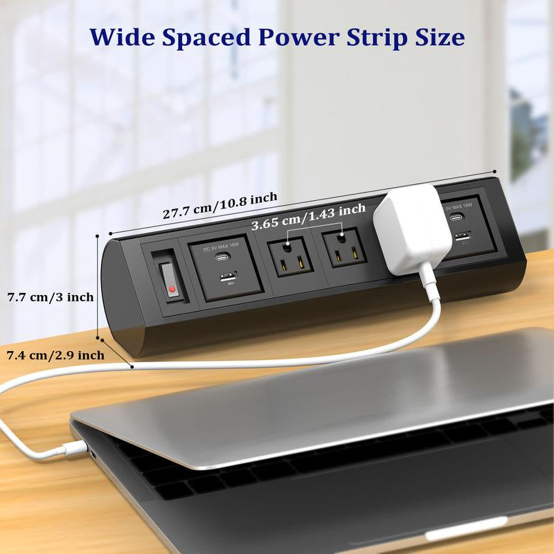 Esk Clamp Power Strip with PD 20W USB-C, Total 40W USB C Fast Charging Wide Spaced Power Strip with 3 AC Outlets, 2 QC 18W USB-A Ports, Overload Protection Outlets with 10FT Extension Cord, Black