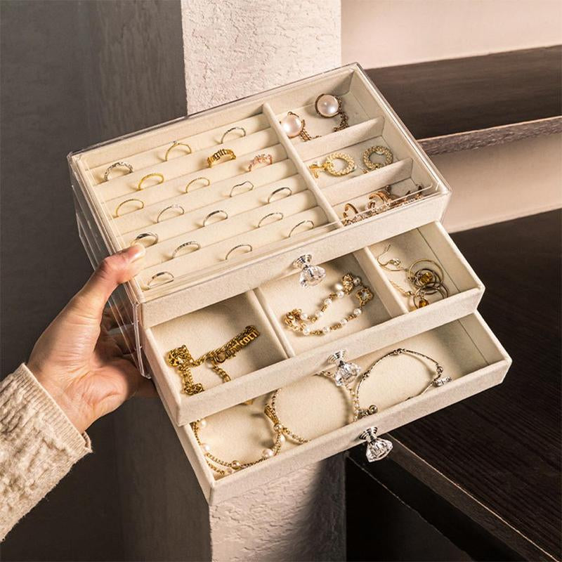 Vanity Organizer Jewelry Storage Tray, 1 Count Summer Multi-Layer Jewelry Storage Box with Drawer & Lid, Jewellery Storage Display Box, Jewelry Organiser