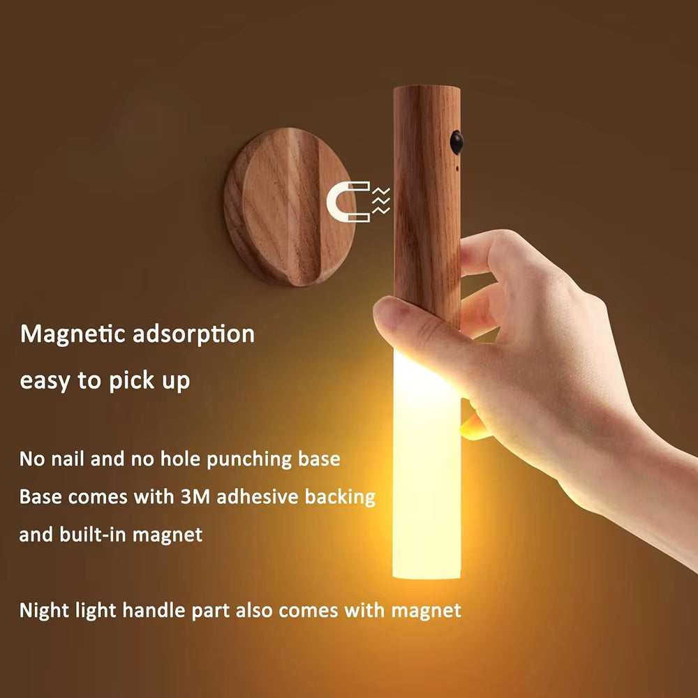 Night Light Motion Sensor Night Lights Rechargeable Wall Sconces Magnetic Wall Lights Wooden Wall Lighting for Bedroom Stair