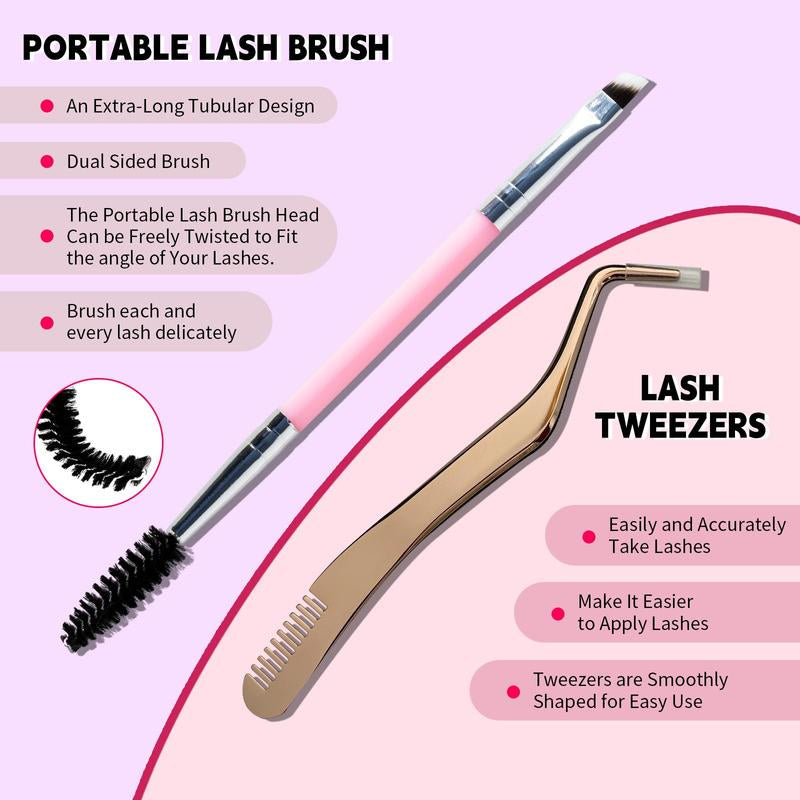 Individual False Eyelashes with Eyelash Bond & Sealing & Portable Lash Brush & Lash Remover & Lash Tweezers, 1 Set Natural Look Eyelashes Extensions Cluster