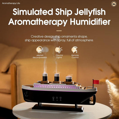 250ML Simulation Ship Aromatherapy Humidifier, Remote Control Essential Oil Ultrasonic Smoke Ring Spray Humidifier, Desktop Silent Humidifier for Home Office, Gifts for Boyfriends