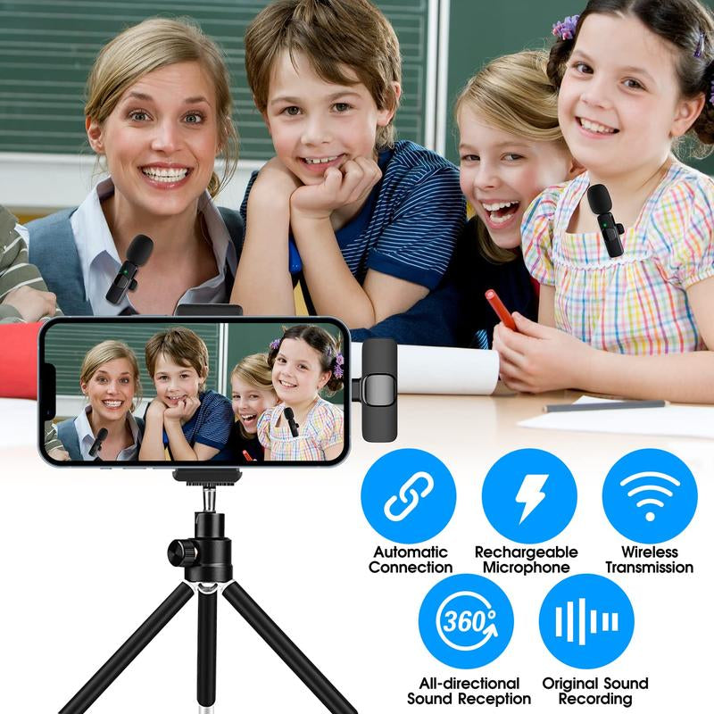 2 Pack Professional Wireless Mini Microphone for Iphone, Ipad Iphone 15, Ios and Android Devices