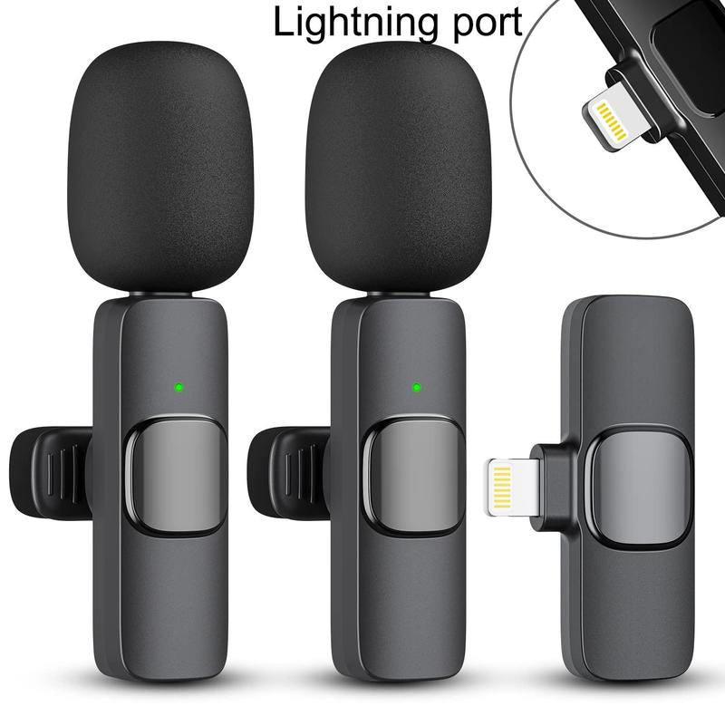 2 Pack Professional Wireless Mini Microphone for Iphone, Ipad Iphone 15, Ios and Android Devices