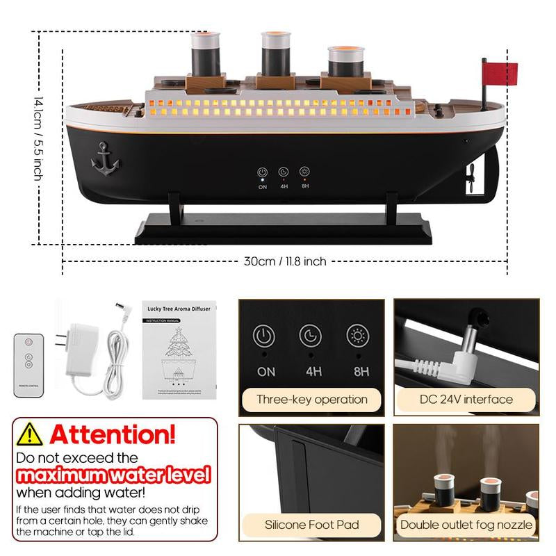 250ML Simulation Ship Aromatherapy Humidifier, Remote Control Essential Oil Ultrasonic Smoke Ring Spray Humidifier, Desktop Silent Humidifier for Home Office, Gifts for Boyfriends