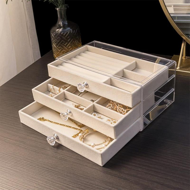 Vanity Organizer Jewelry Storage Tray, 1 Count Summer Multi-Layer Jewelry Storage Box with Drawer & Lid, Jewellery Storage Display Box, Jewelry Organiser