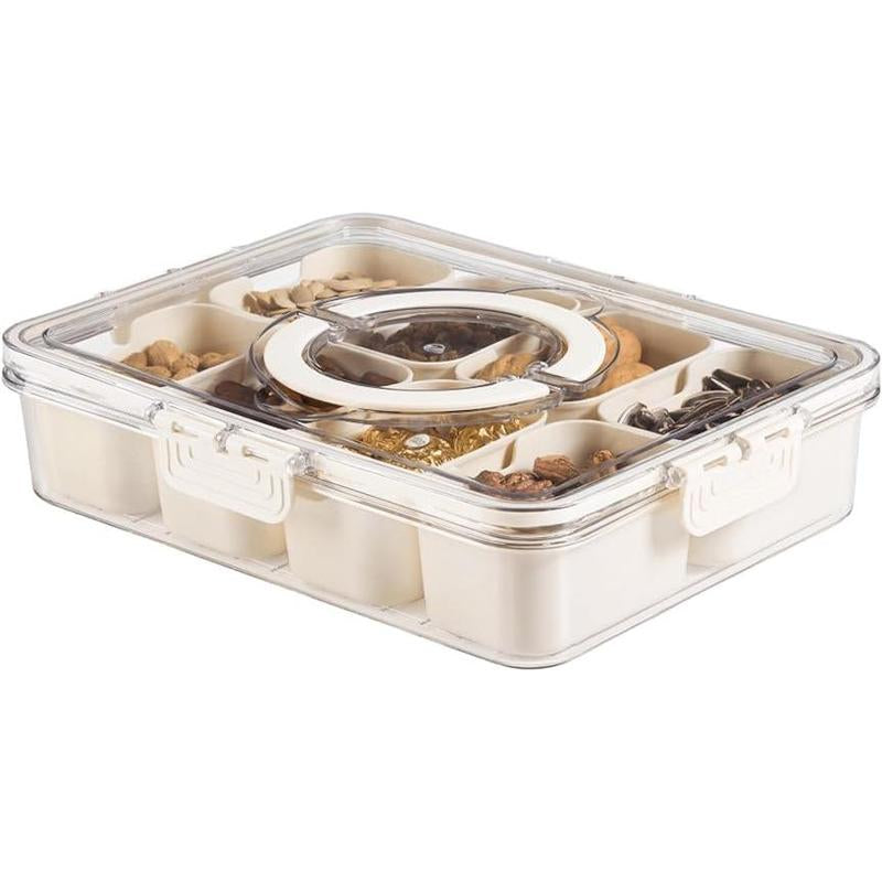 Food Divided Serving Tray with Lid and Handle - Clear Snackle Box Charcuterie Container for Portable Snack Platters - Organize Candy, Fruits, Nuts, Snacks - Perfect for Entertaining Kitchen Utensils Sturdy