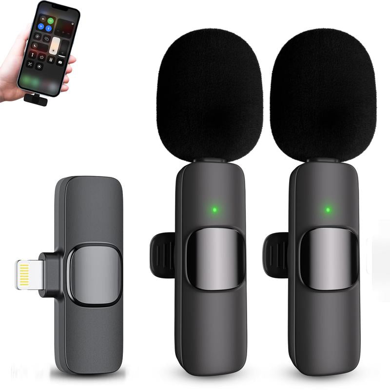 2 Pack Professional Wireless Mini Microphone for Iphone, Ipad Iphone 15, Ios and Android Devices