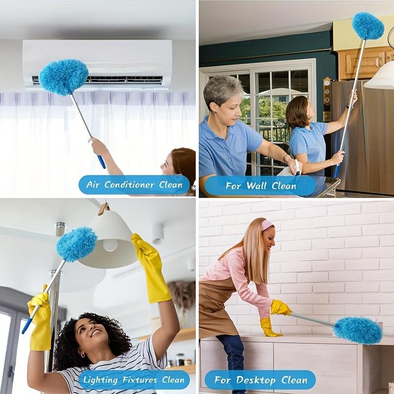 Telescopic Ceiling Fan Cleaner & Dusting Brush Cleaner | Washable Microfiber Cleaning Duster with Extension Rod for High Ceilings, Furniture, Blinds, and Cars (Blue)