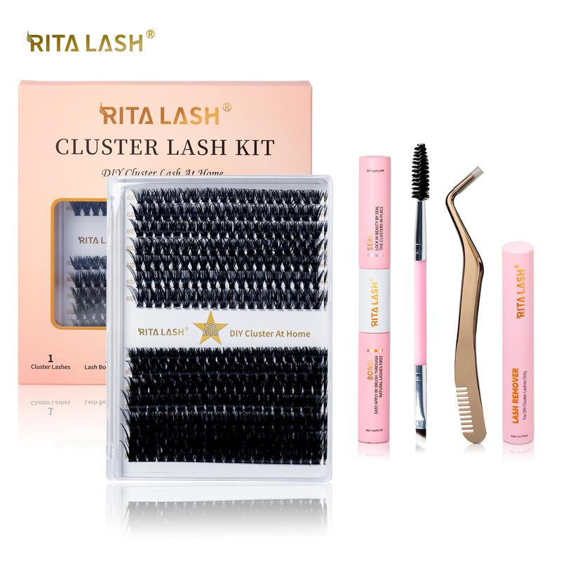 Individual False Eyelashes with Eyelash Bond & Sealing & Portable Lash Brush & Lash Remover & Lash Tweezers, 1 Set Natural Look Eyelashes Extensions Cluster