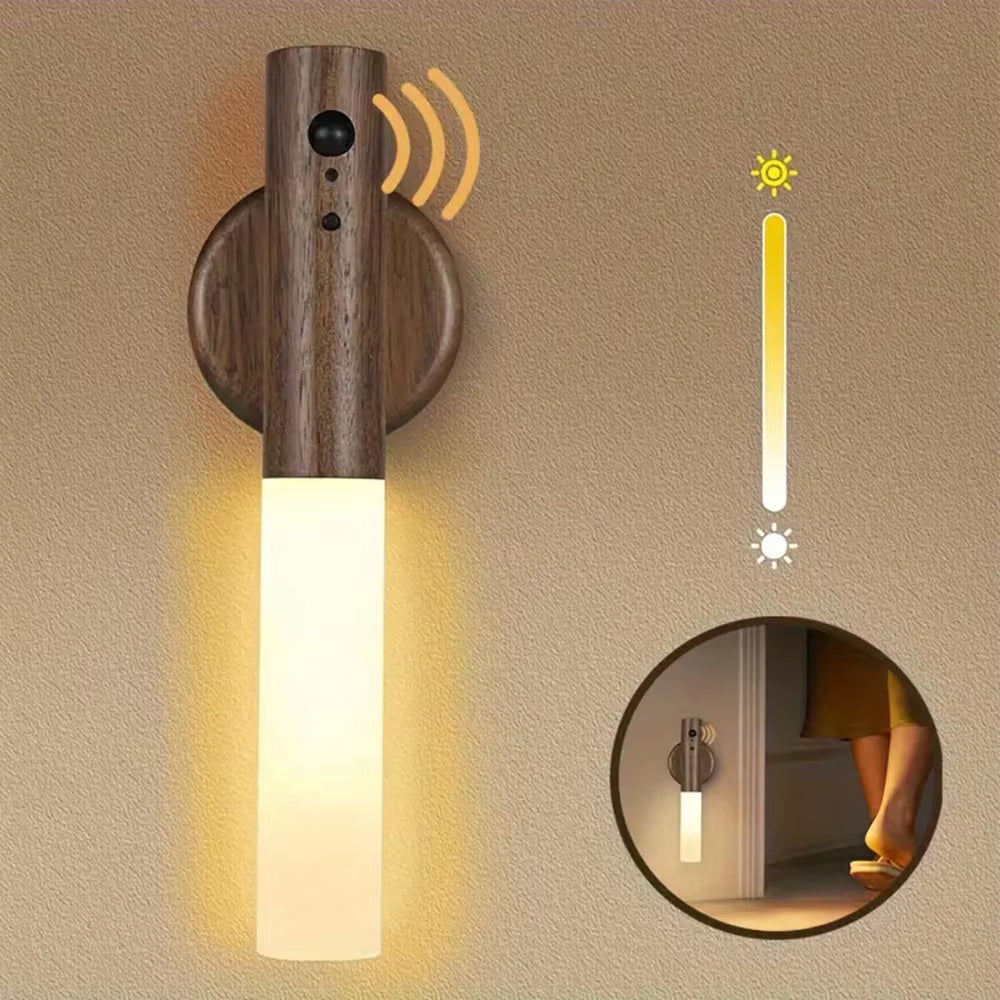 Night Light Motion Sensor Night Lights Rechargeable Wall Sconces Magnetic Wall Lights Wooden Wall Lighting for Bedroom Stair