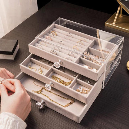 Vanity Organizer Jewelry Storage Tray, 1 Count Summer Multi-Layer Jewelry Storage Box with Drawer & Lid, Jewellery Storage Display Box, Jewelry Organiser