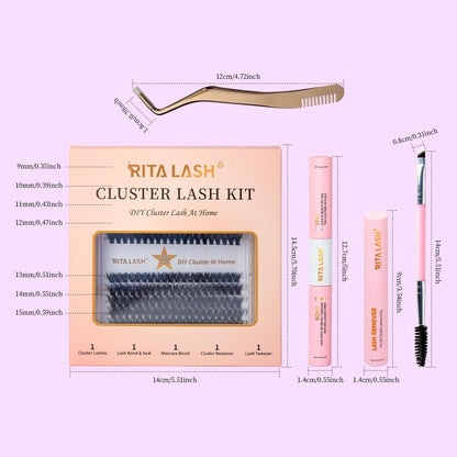 Individual False Eyelashes with Eyelash Bond & Sealing & Portable Lash Brush & Lash Remover & Lash Tweezers, 1 Set Natural Look Eyelashes Extensions Cluster